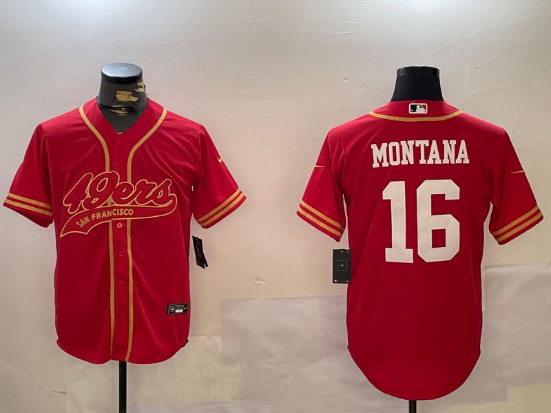 Men San Francisco 49ers #16 Montana Red Joint Name 2024 Nike Limited NFL Jersey style 1209->new york mets->MLB Jersey